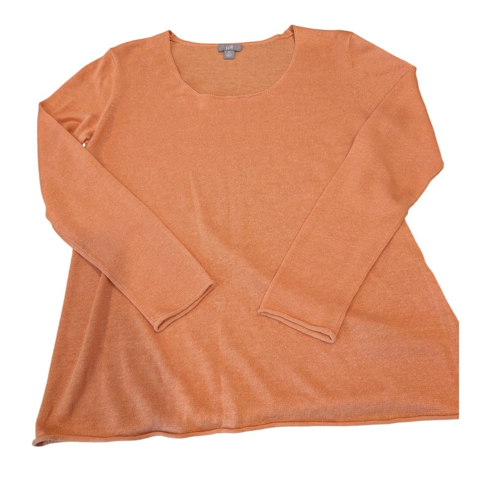 J. Jill Linen Blend Scoop Neck Knit Sweater Orange Womens PS Long Sleeve